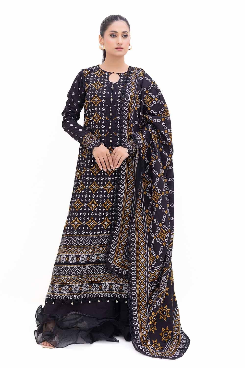 Gul Ahmed 3 Piece Custom Stitched Suit - Black - LB288013