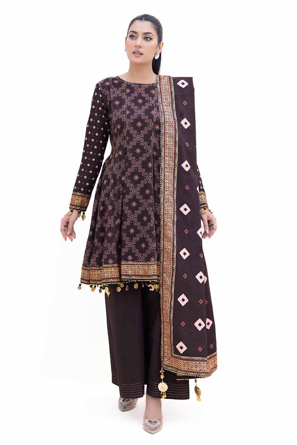 Gul Ahmed 3 Piece Custom Stitched Suit - Brown - LB288011