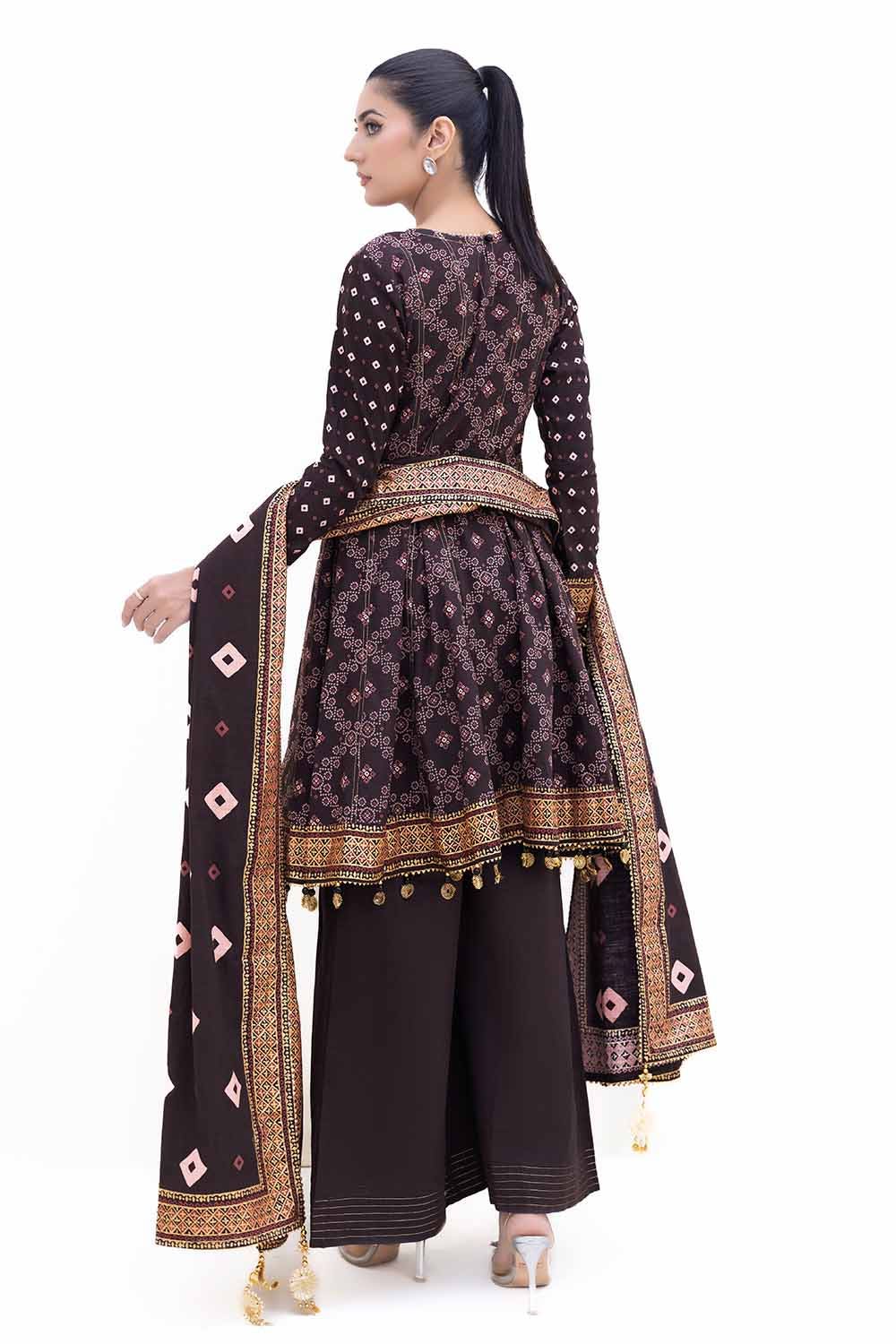 Gul Ahmed 3 Piece Custom Stitched Suit - Brown - LB288011