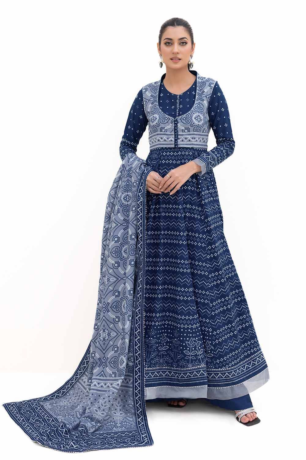 Gul Ahmed 3 Piece Custom Stitched Suit - Blue - LB288012