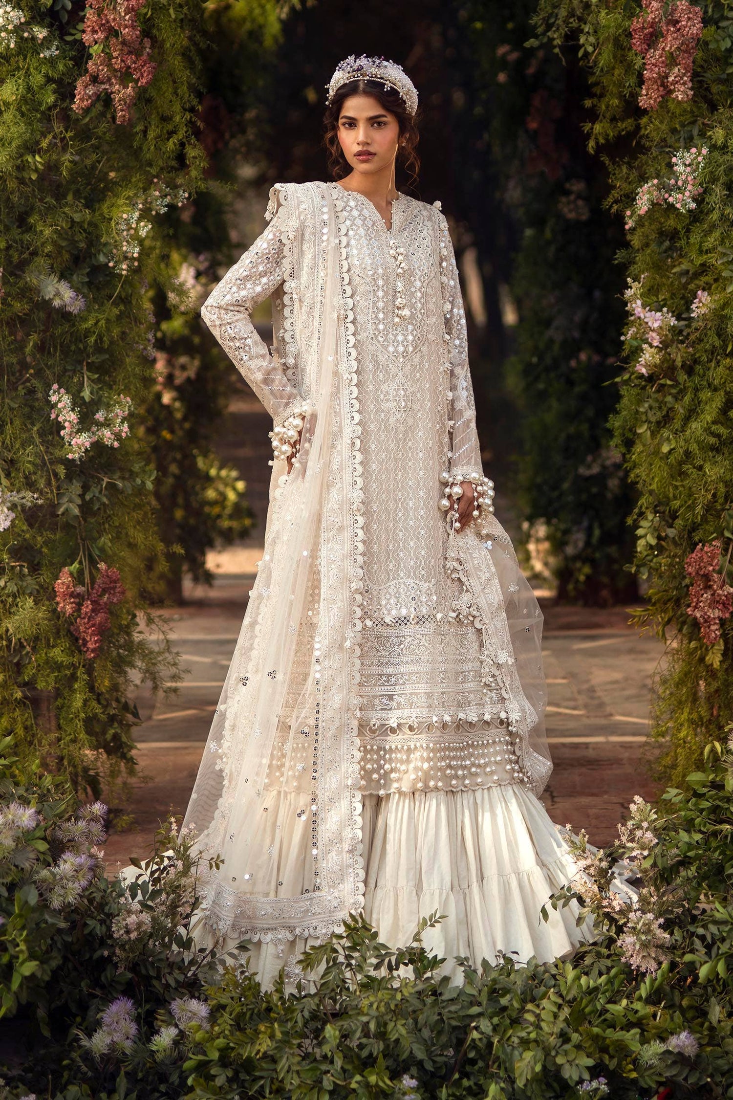 Sana Safinaz 3 Piece Custom Stitched Suit - White - LB286590