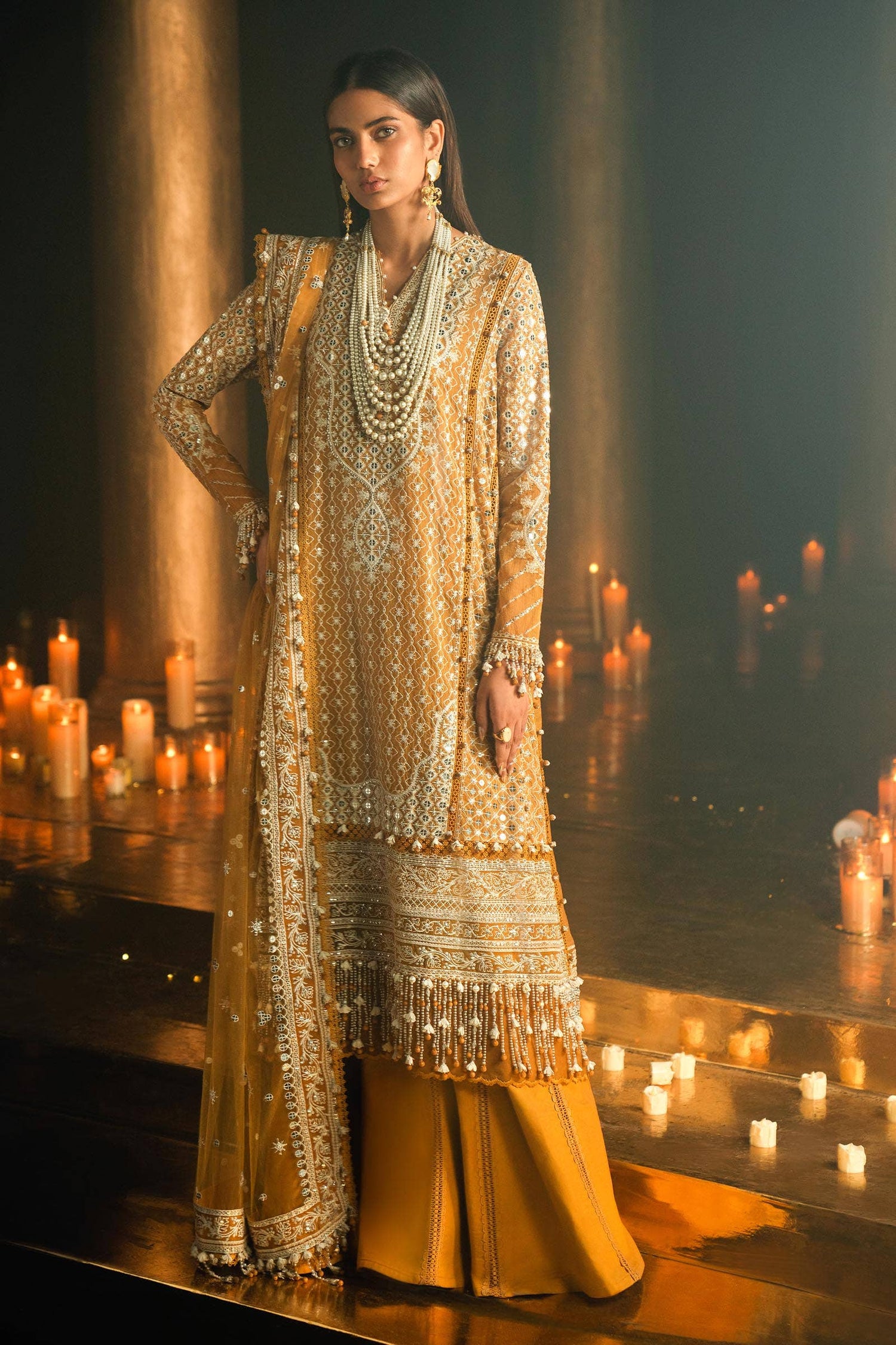 Sana Safinaz 3 Piece Custom Stitched Suit - Mustard - LB286589