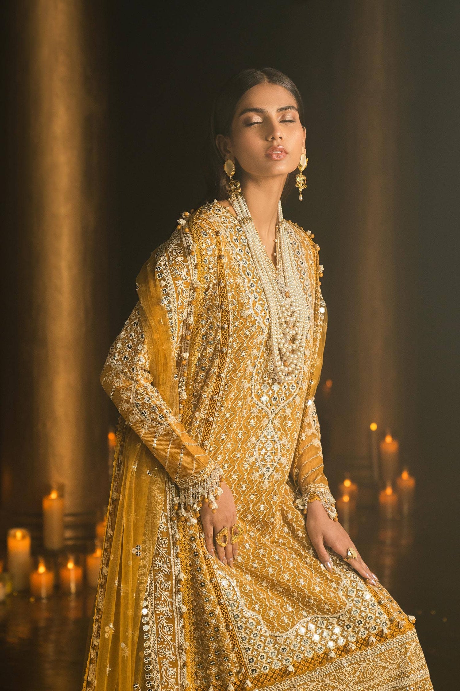 Sana Safinaz 3 Piece Custom Stitched Suit - Mustard - LB286589