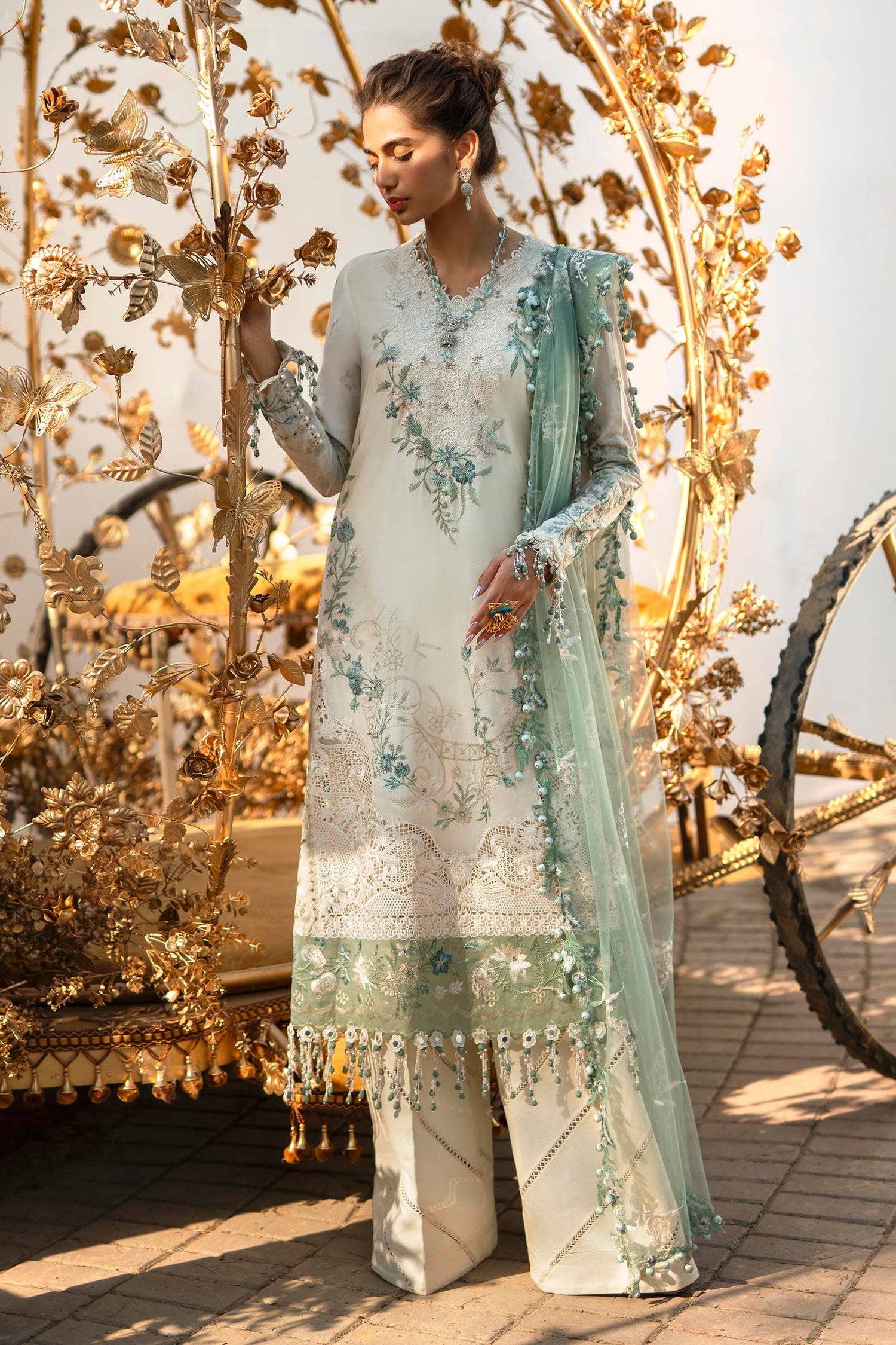 Sana Safinaz 3 Piece Custom Stitched Suit - Green - LB286591