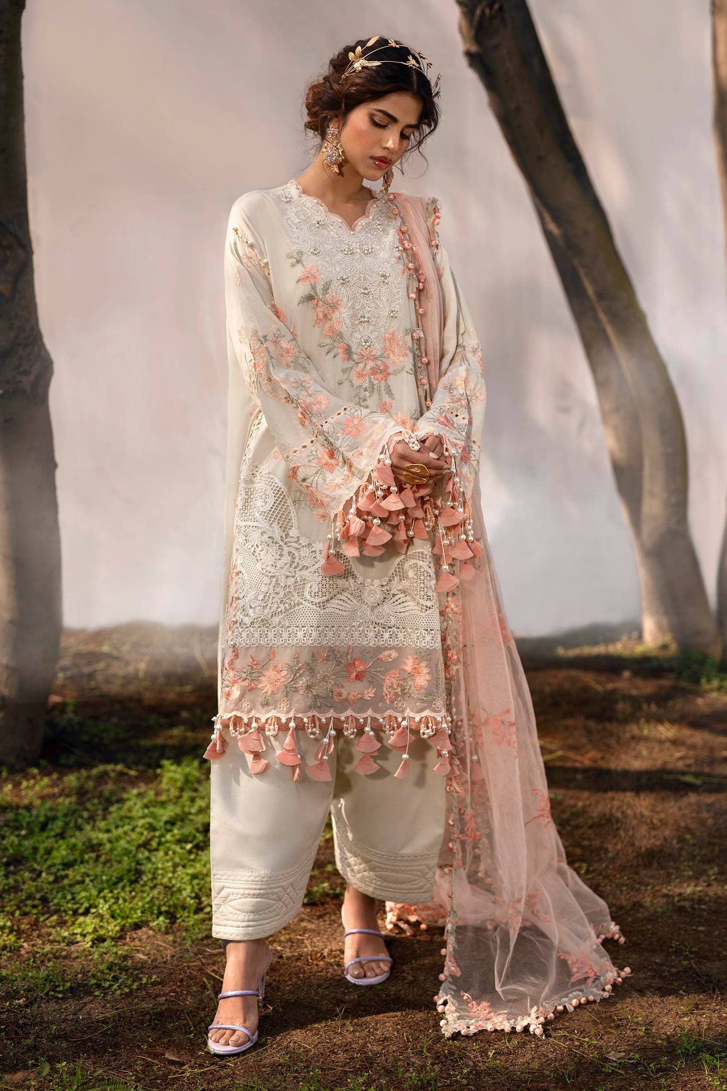 Sana Safinaz 3 Piece Custom Stitched Suit - Off-White - LB286592