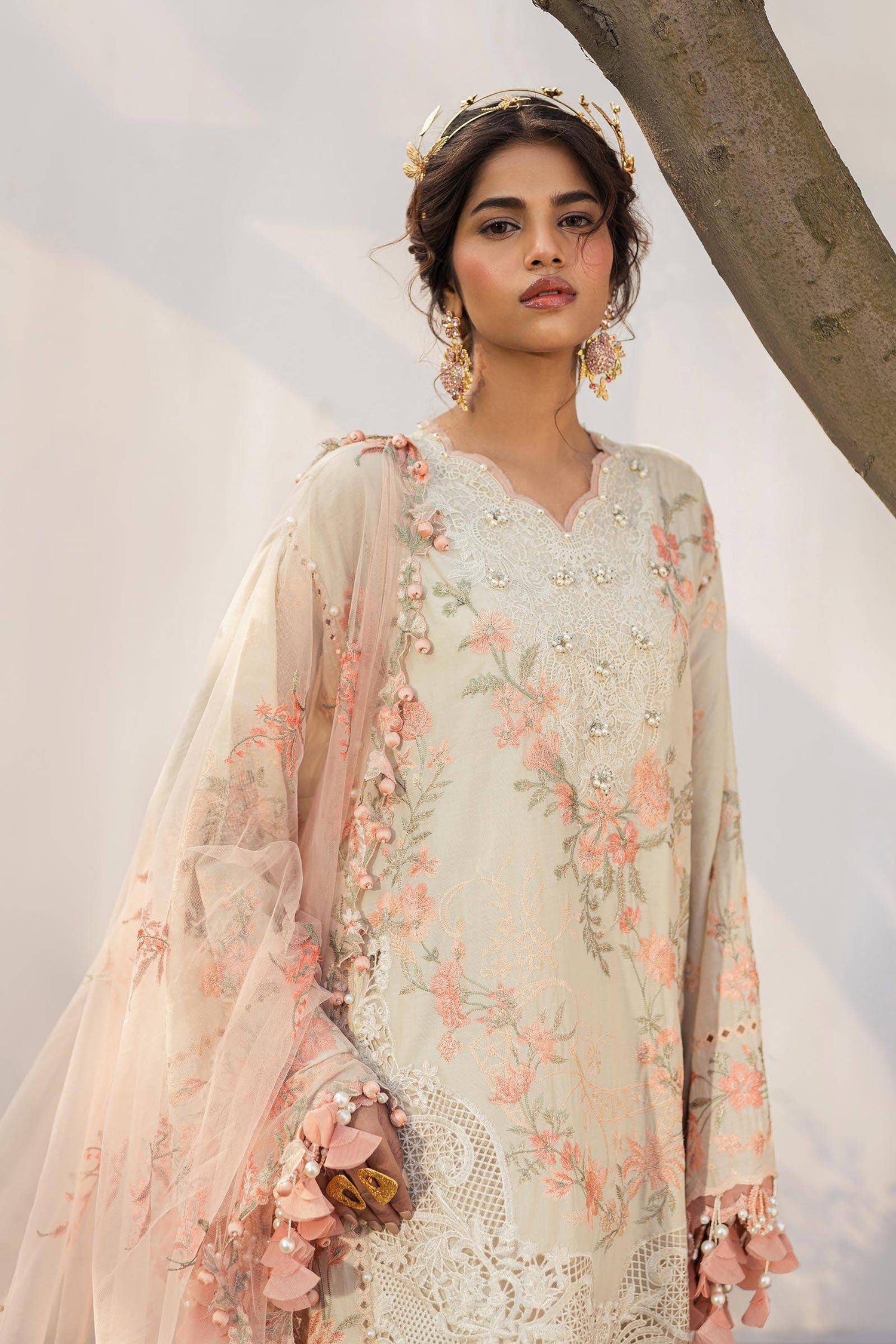 Sana Safinaz 3 Piece Custom Stitched Suit - Off-White - LB286592