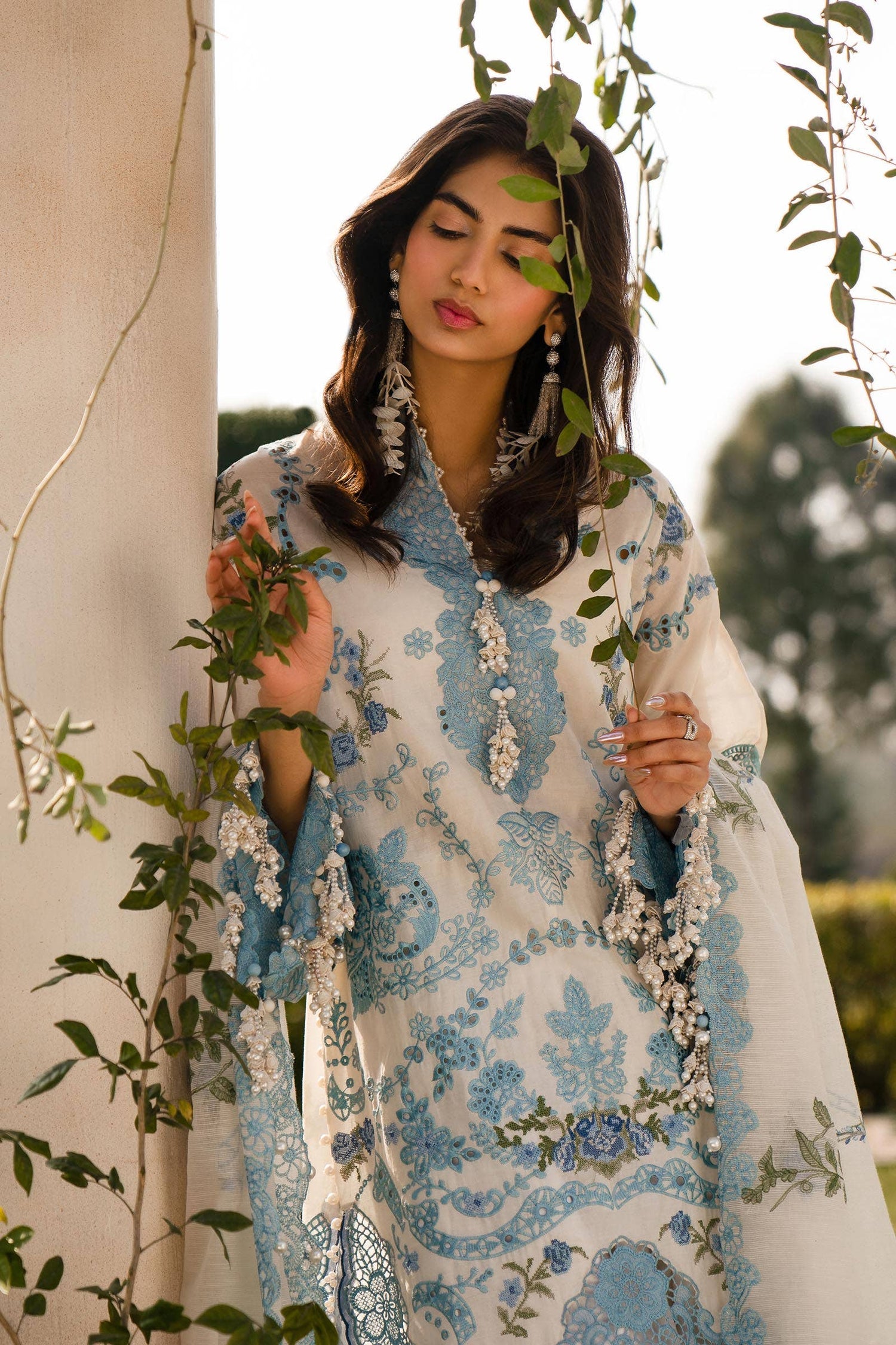 Sana Safinaz 3 Piece Custom Stitched Suit - Off-White - LB286579