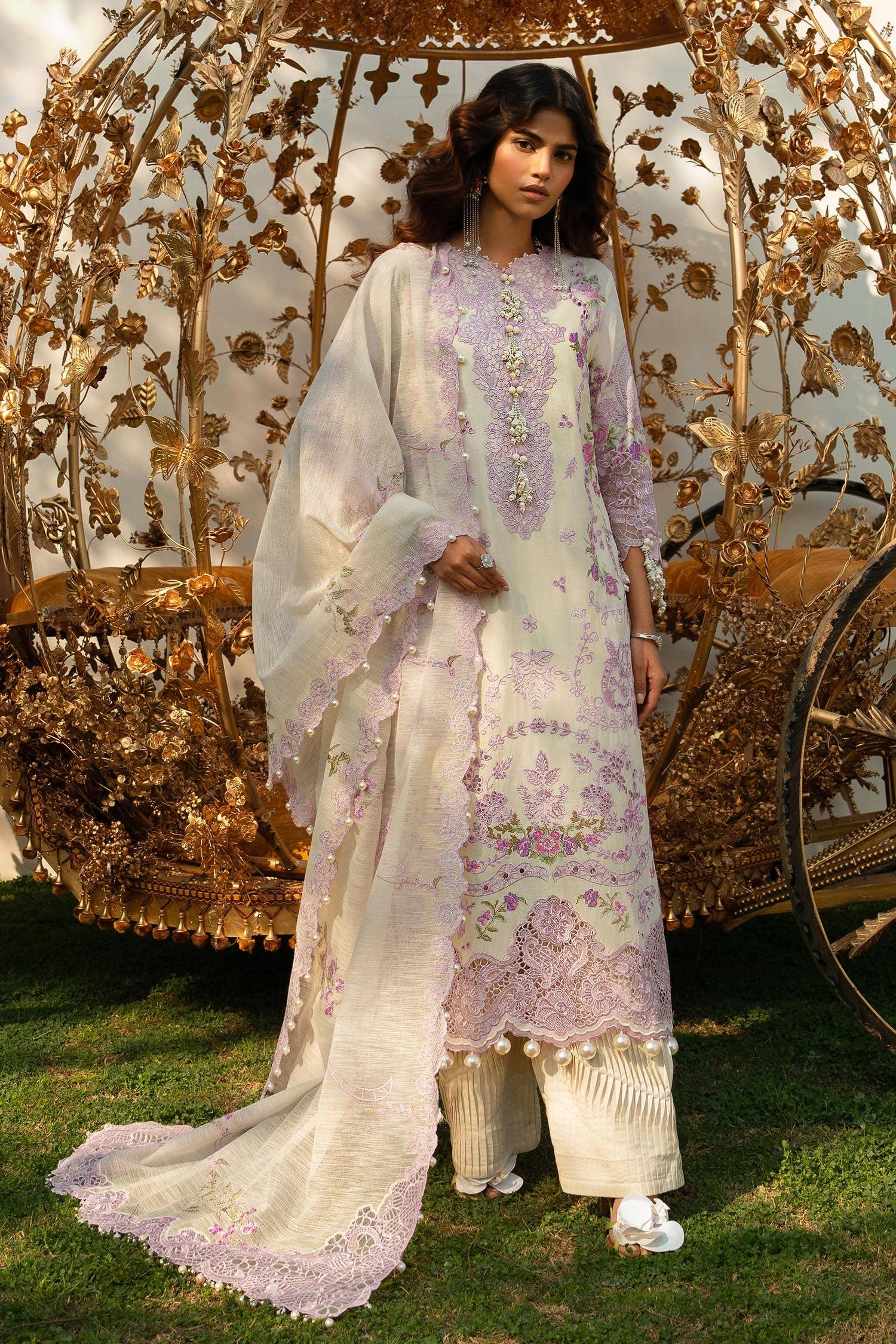 Sana Safinaz 3 Piece Custom Stitched Suit - Off-White - LB286580