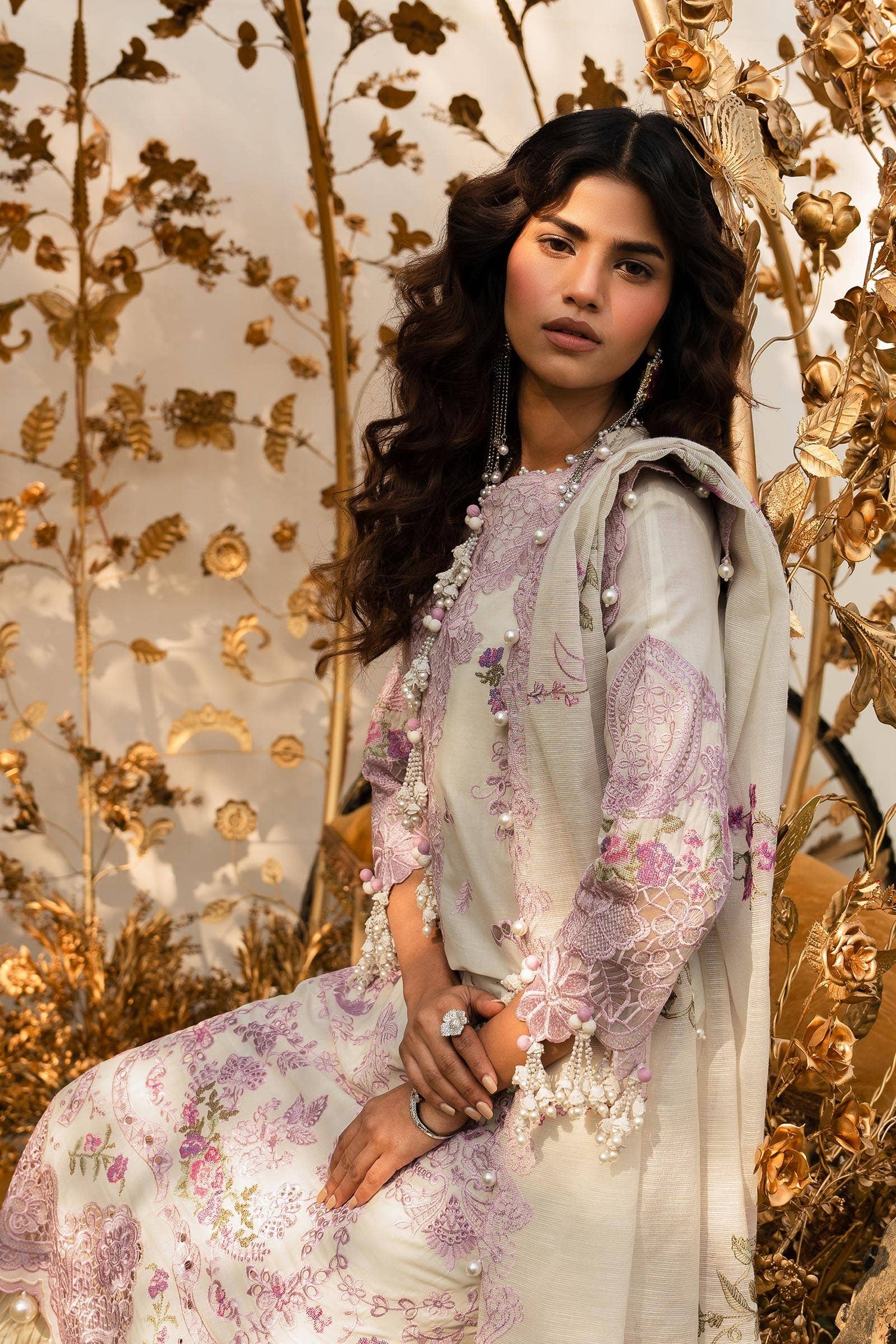 Sana Safinaz 3 Piece Custom Stitched Suit - Off-White - LB286580