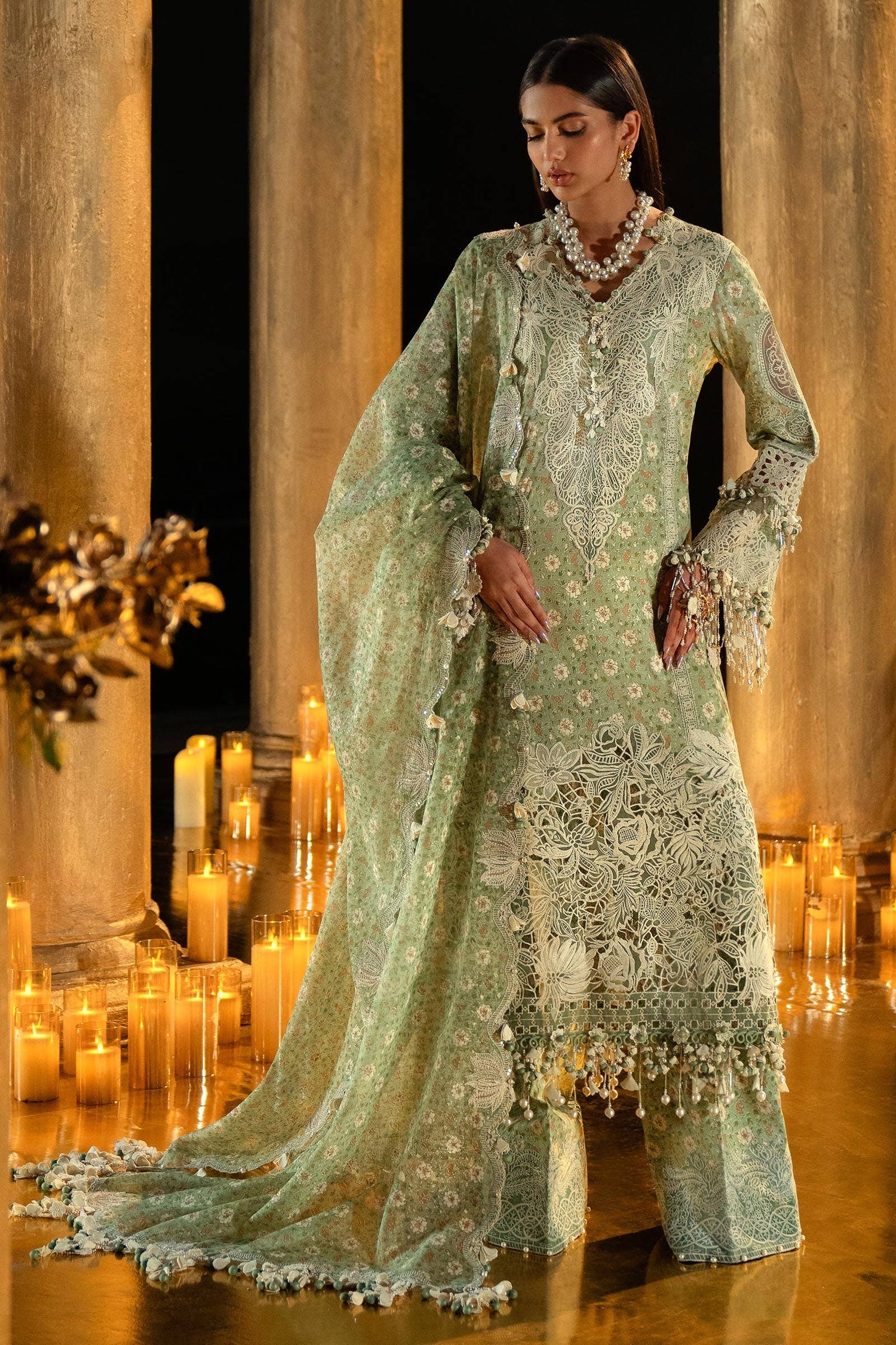 Sana Safinaz 3 Piece Custom Stitched Suit - Green - LB286581