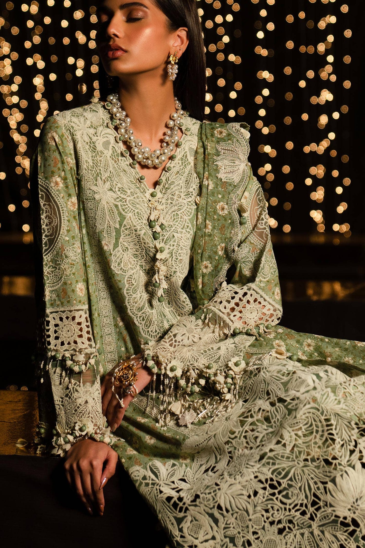 Sana Safinaz 3 Piece Custom Stitched Suit - Green - LB286581