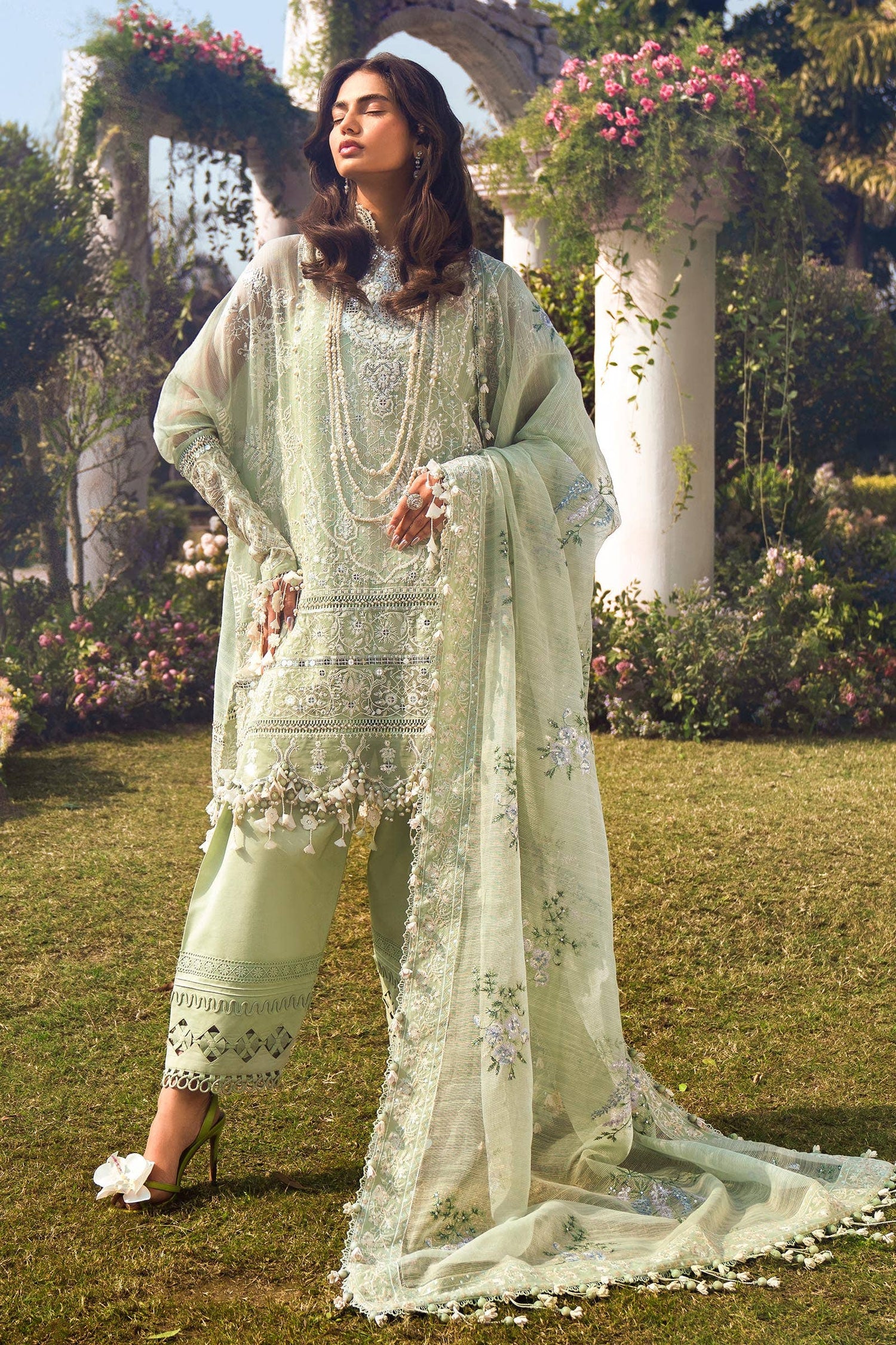 Sana Safinaz 3 Piece Custom Stitched Suit - Green - LB286587