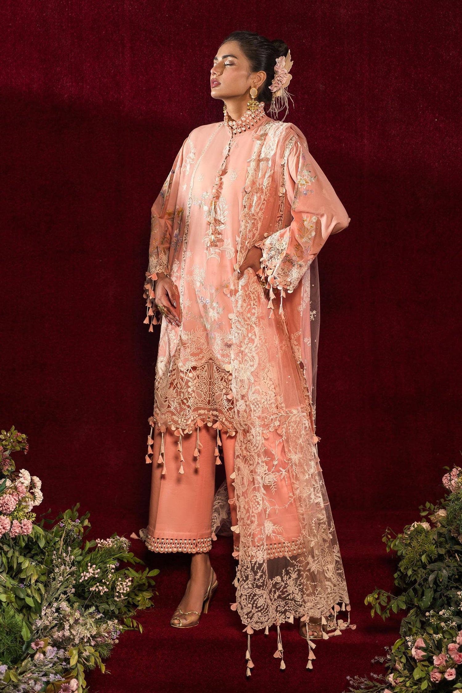 Sana Safinaz 3 Piece Custom Stitched Suit - Pink - LB286584