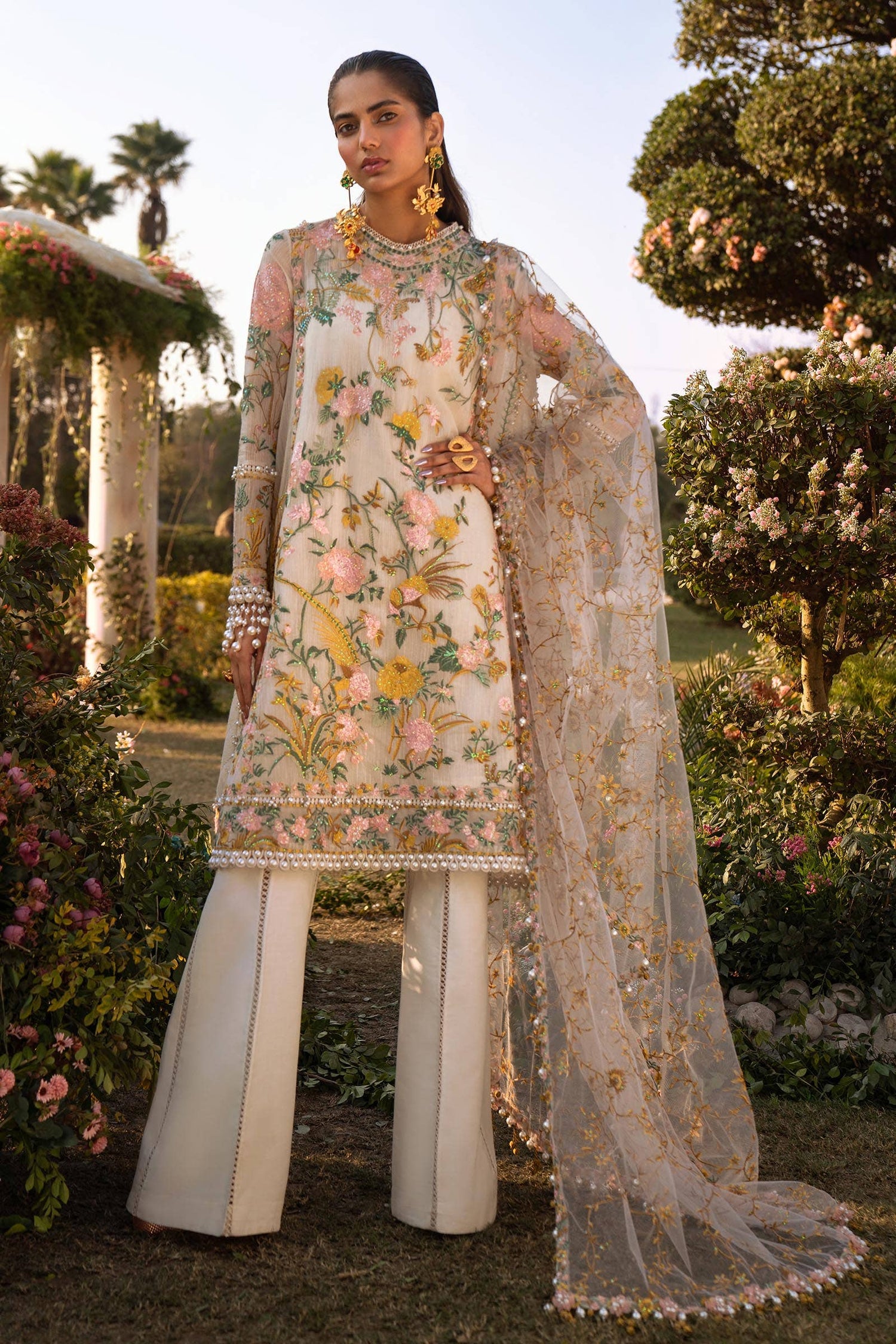 Sana Safinaz 3 Piece Custom Stitched Suit - Off-White - LB286585