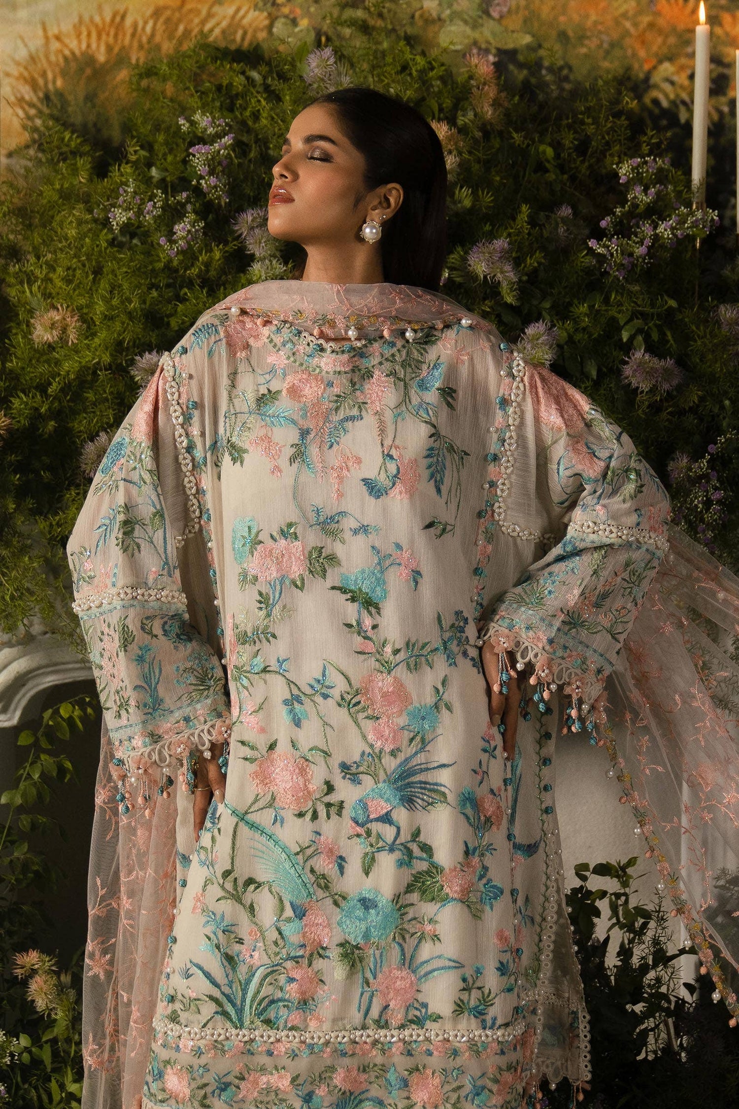 Sana Safinaz 3 Piece Custom Stitched Suit - Off-White - LB286586