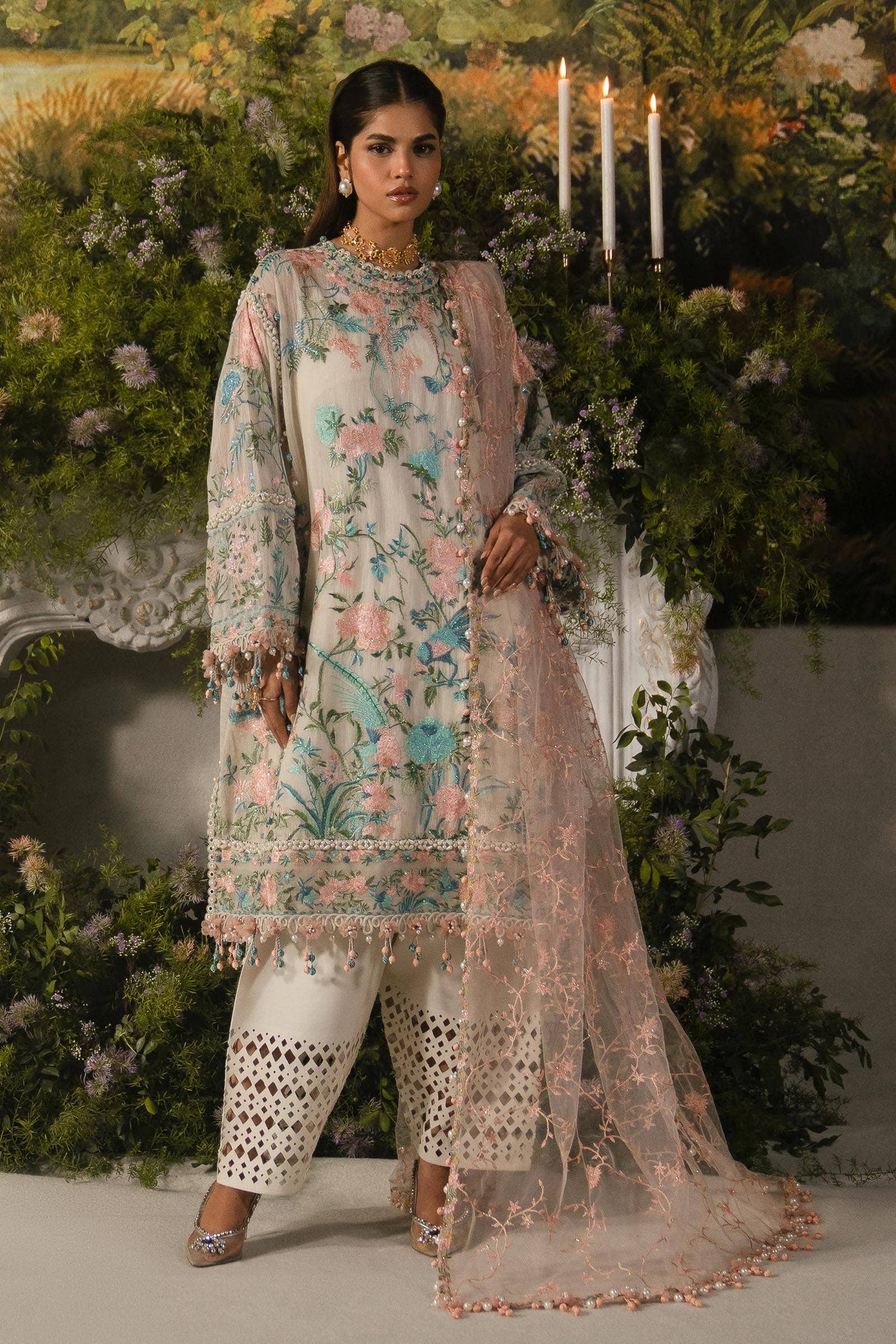 Sana Safinaz 3 Piece Custom Stitched Suit - Off-White - LB286586