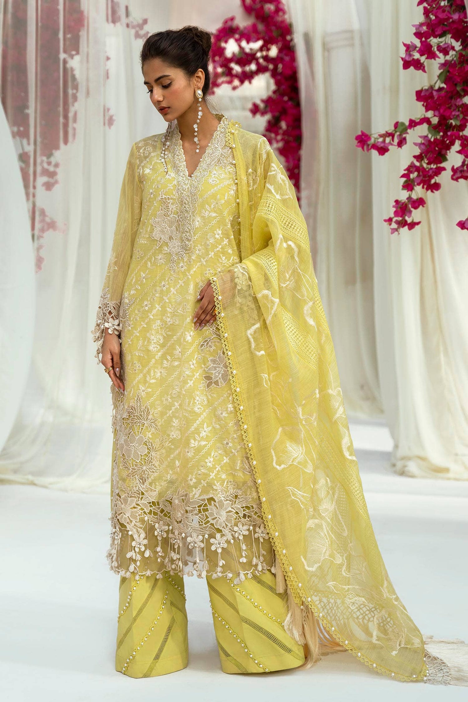 Sana Safinaz 3 Piece Custom Stitched Suit - Yellow - LB286578