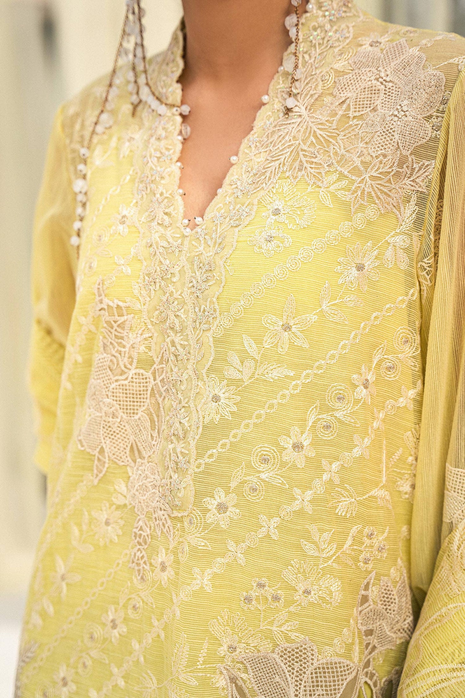 Sana Safinaz 3 Piece Custom Stitched Suit - Yellow - LB286578