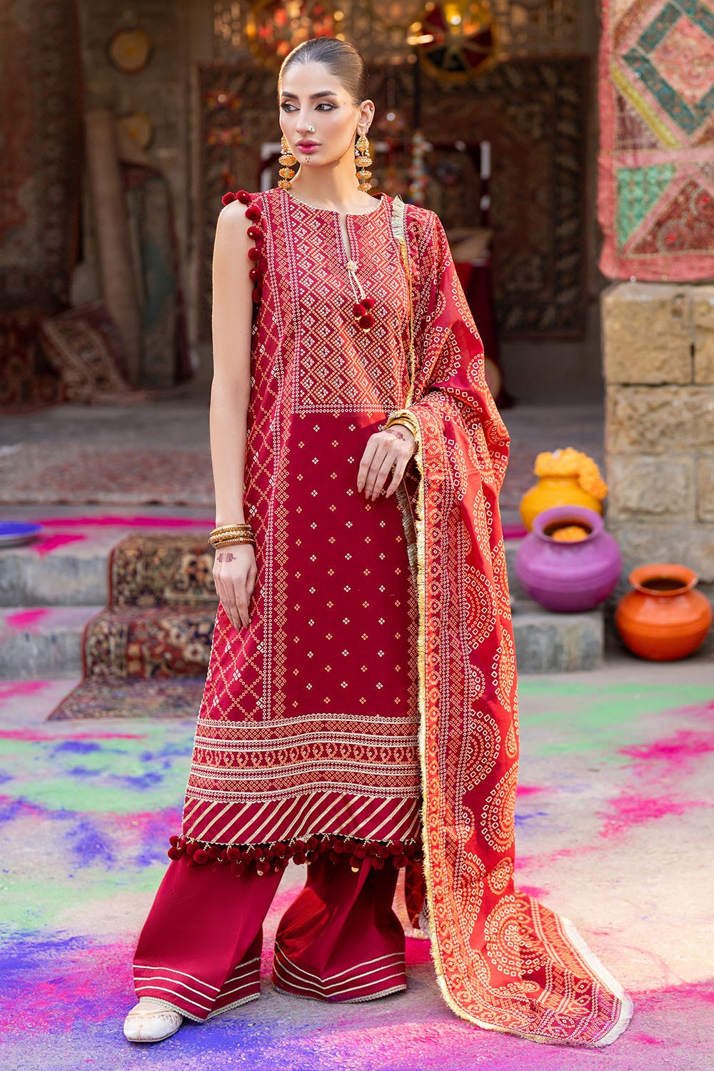 Gul Ahmed 3 Piece Custom Stitched Suit - Red - LB29191