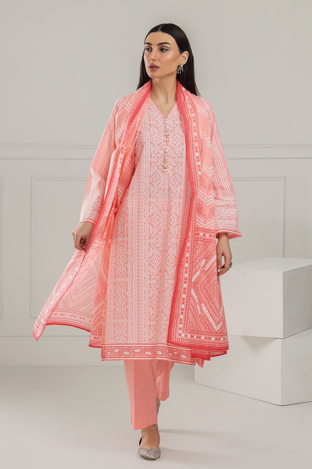 Gul Ahmed 3 Piece Custom Stitched Suit - Pink - LB29186