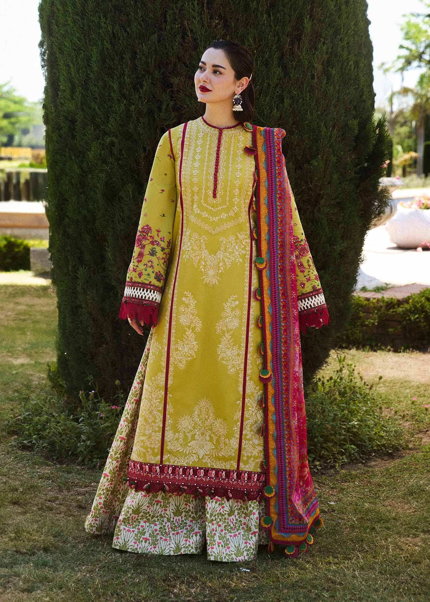 Hussain Rehar 3 Piece Custom Stitched Suit - Yellow - LB286762