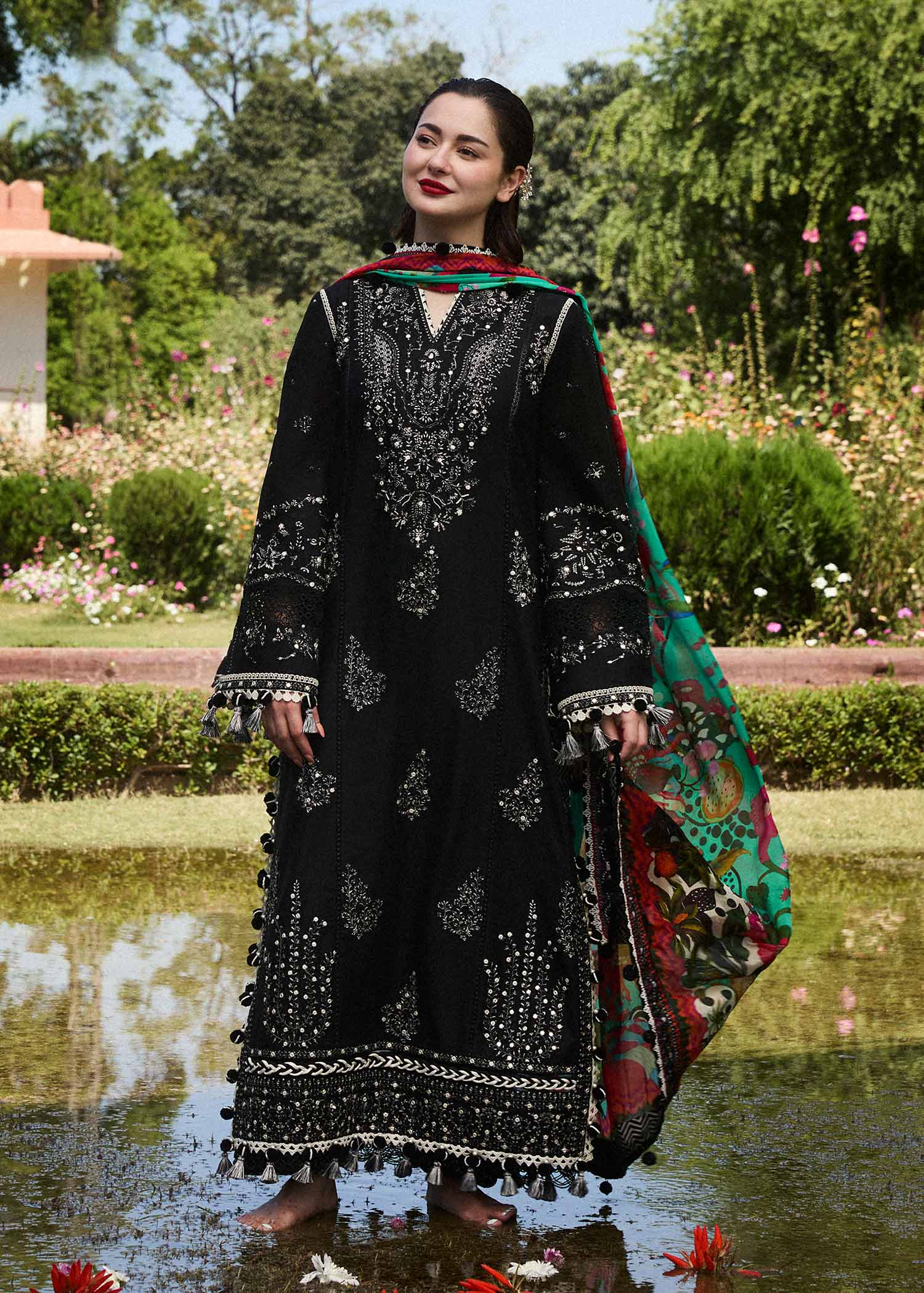 Hussain Rehar 3 Piece Custom Stitched Suit - Black - LB286761