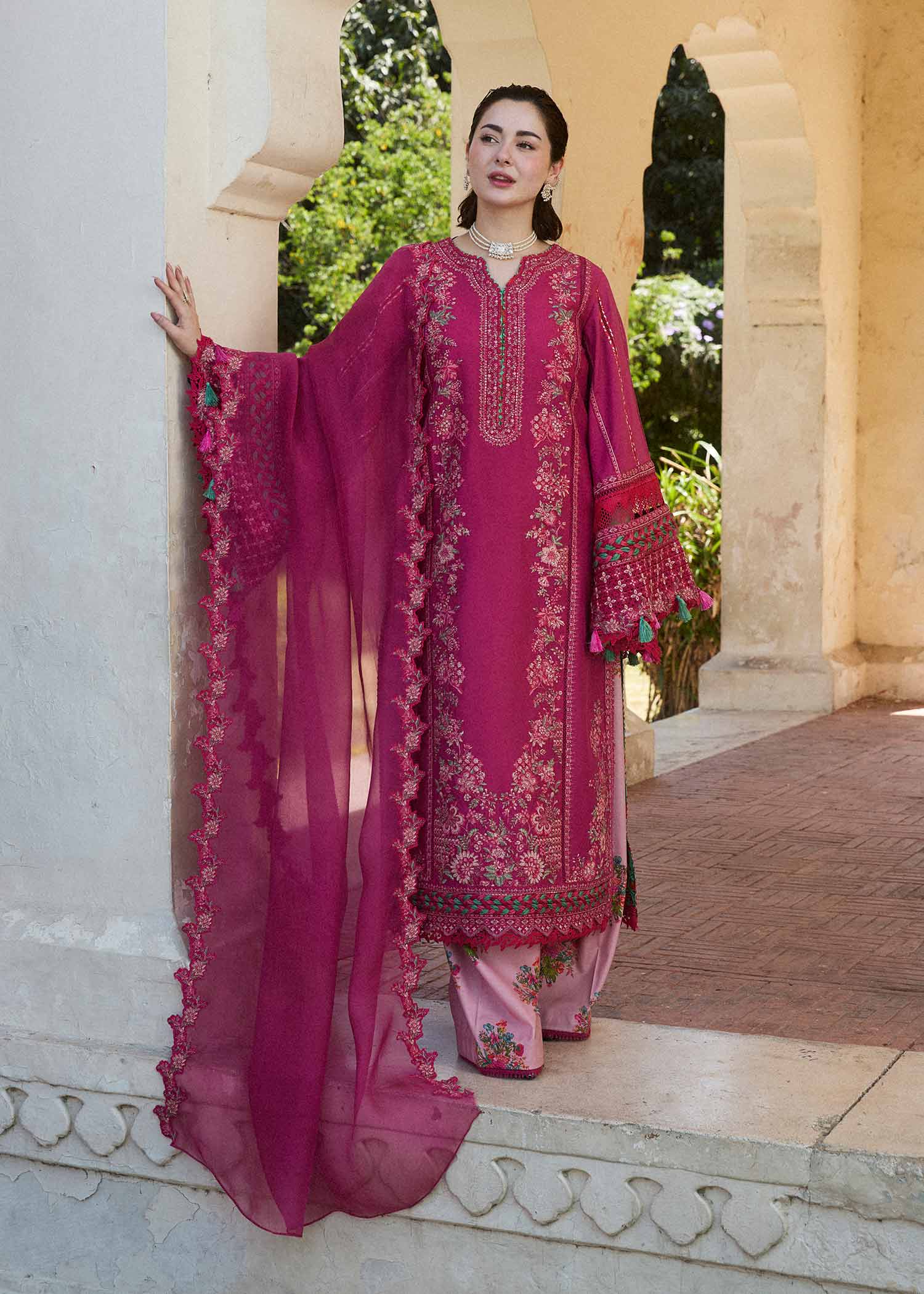 Hussain Rehar 3 Piece Custom Stitched Suit - Pink - LB286756