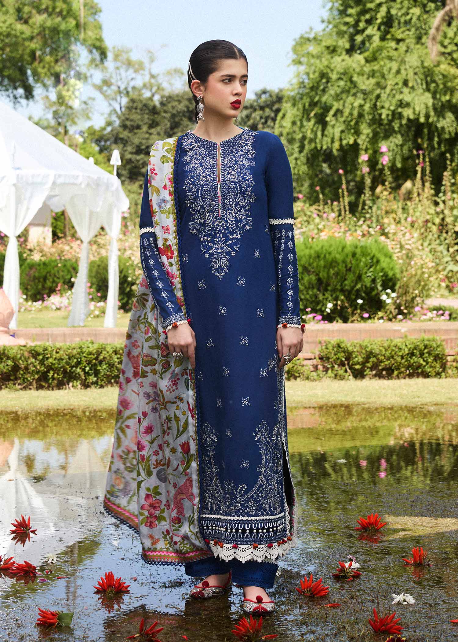 Hussain Rehar 3 Piece Custom Stitched Suit - Blue - LB286758