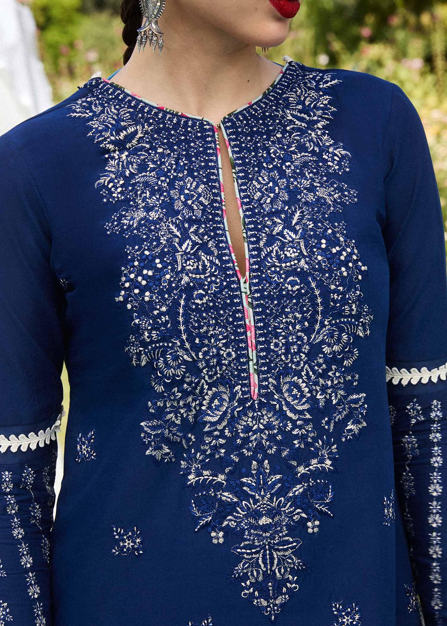 Hussain Rehar 3 Piece Custom Stitched Suit - Blue - LB286758