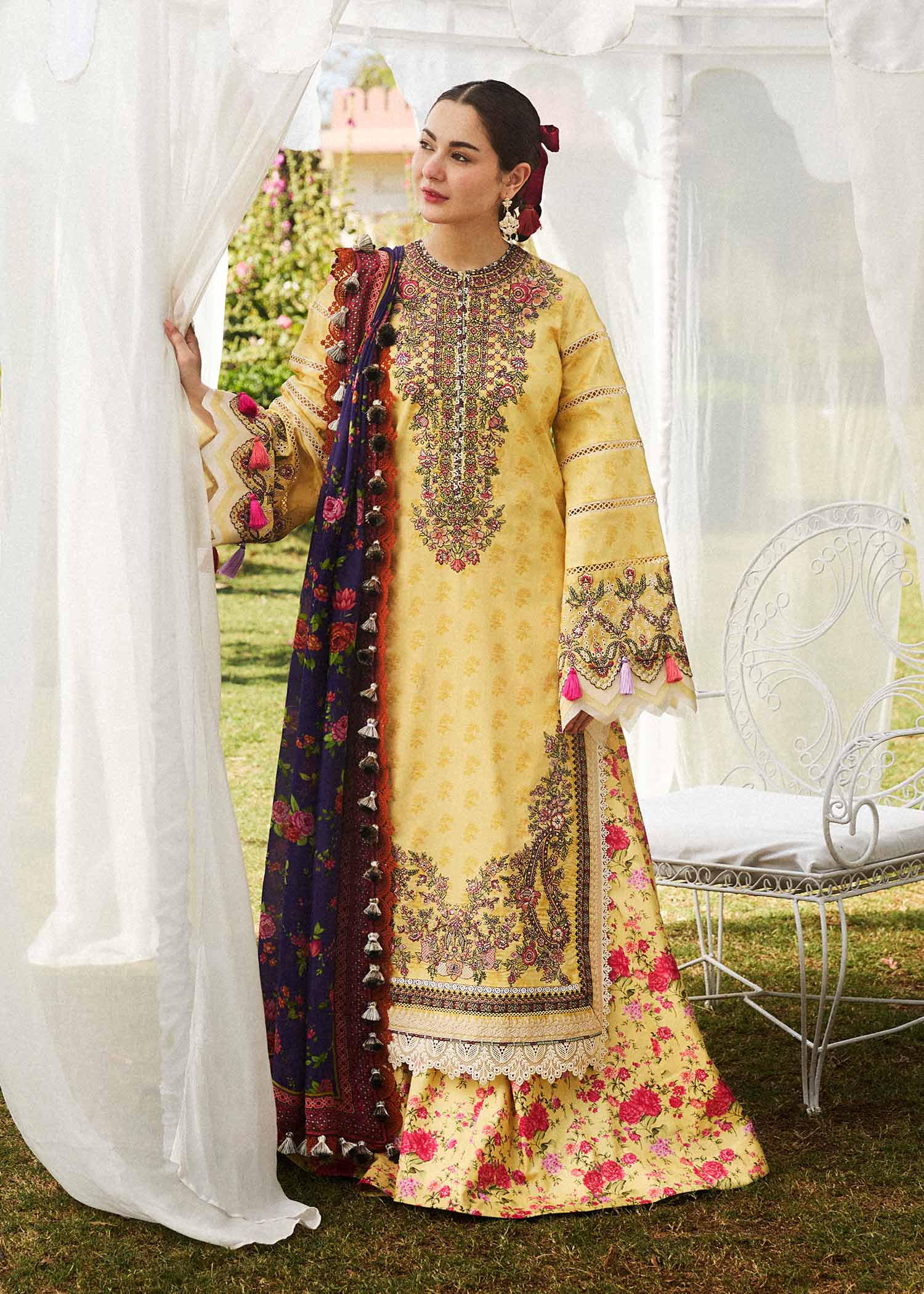 Hussain Rehar 3 Piece Custom Stitched Suit - Yellow - LB286757