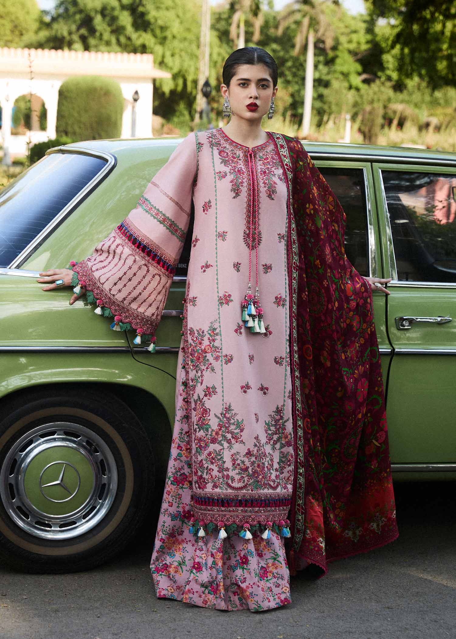 Hussain Rehar 3 Piece Custom Stitched Suit - Pink - LB286759