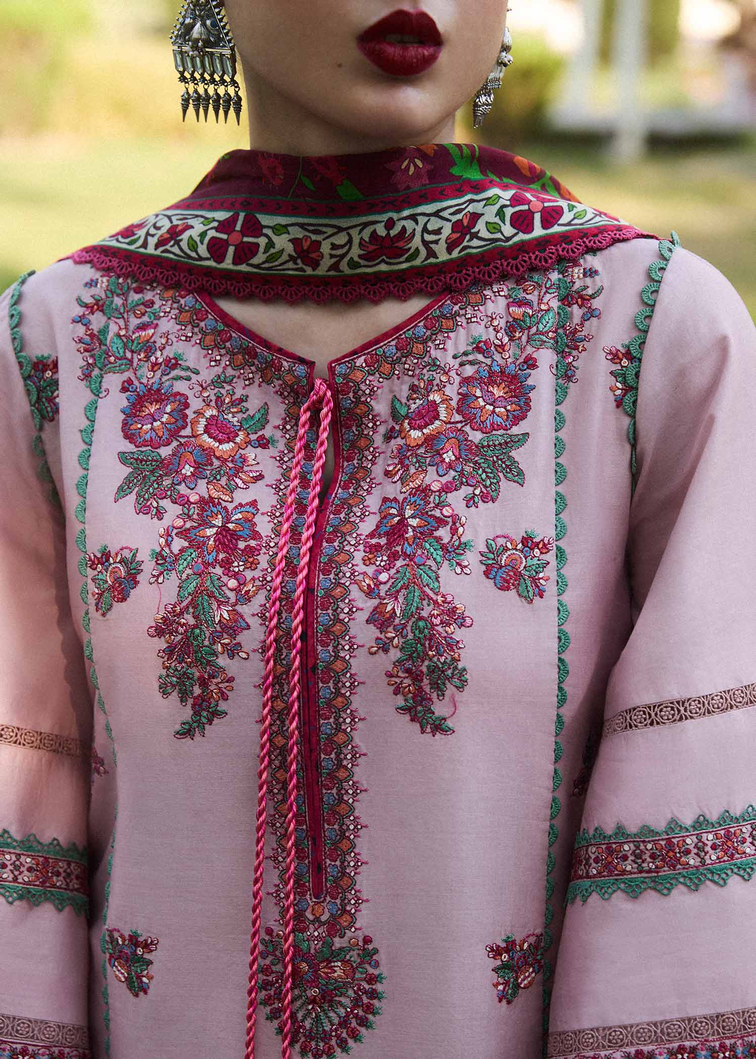 Hussain Rehar 3 Piece Custom Stitched Suit - Pink - LB286759