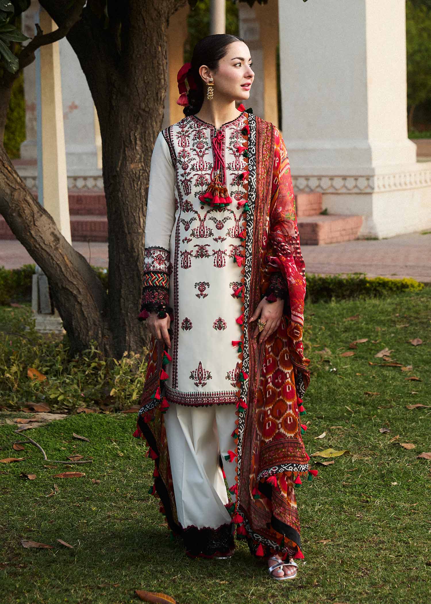 Hussain Rehar 3 Piece Custom Stitched Suit - Off-White - LB286755