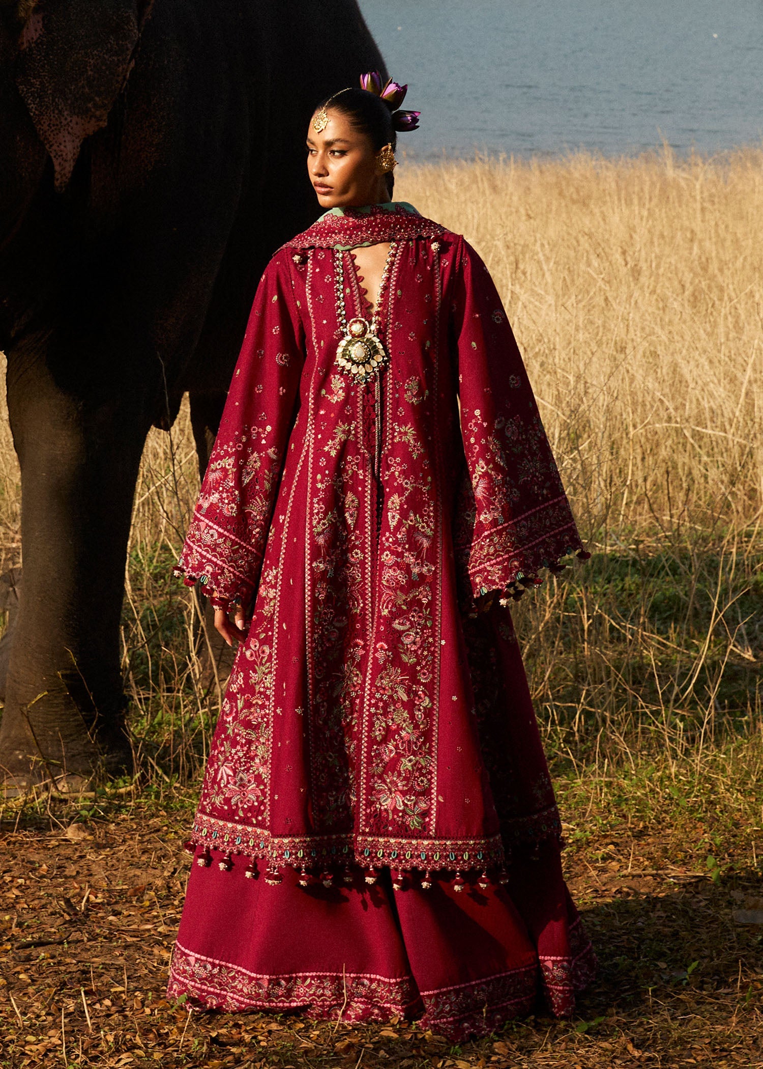 Hussain Rehar 3 Piece Custom Stitched Suit - Maroon - LB29763