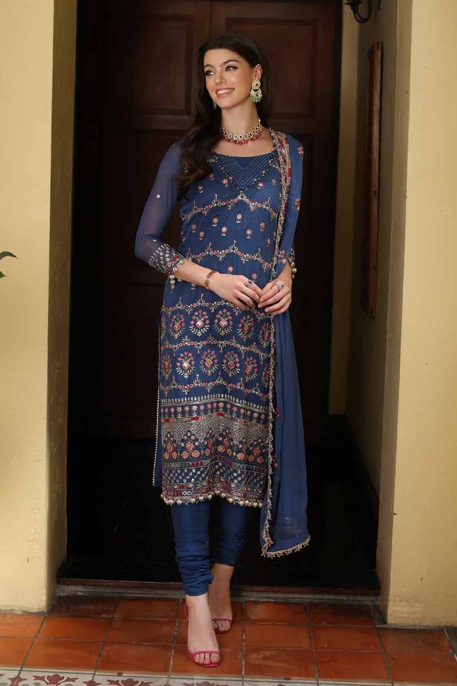 Gul Ahmed 3 Piece Custom Stitched Suit - Blue - LB286271