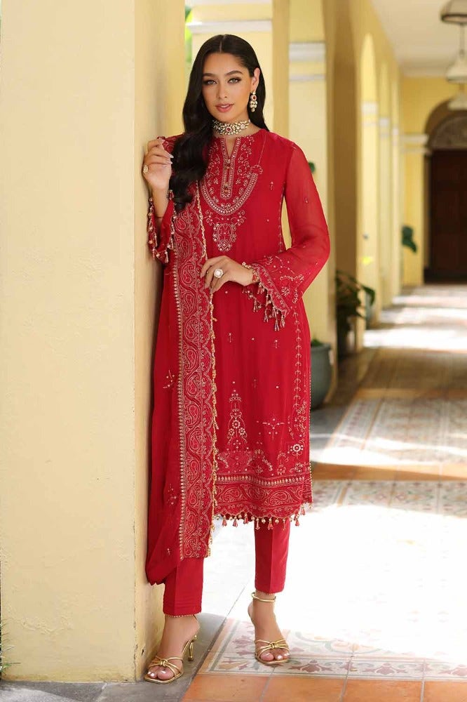 Gul Ahmed 3 Piece Custom Stitched Suit - Red - LB286270