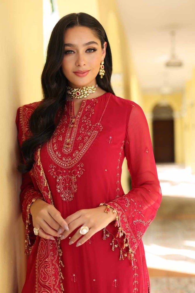 Gul Ahmed 3 Piece Custom Stitched Suit - Red - LB286270