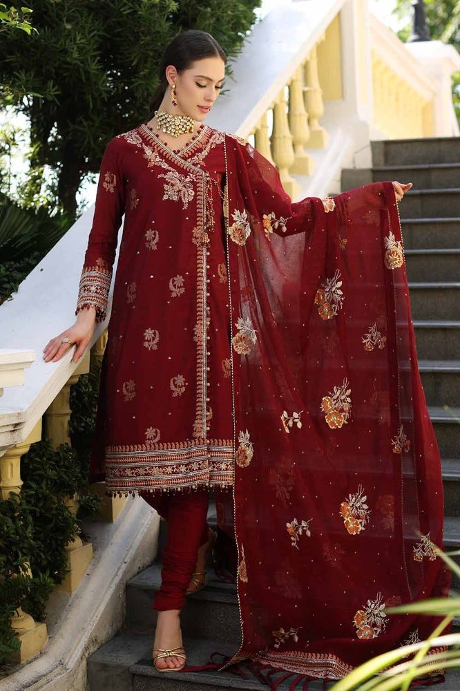 Gul Ahmed 3 Piece Custom Stitched Suit - Maroon - LB286249