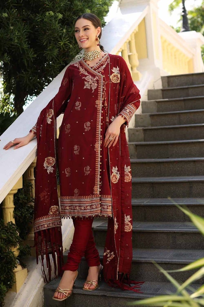 Gul Ahmed 3 Piece Custom Stitched Suit - Maroon - LB286249