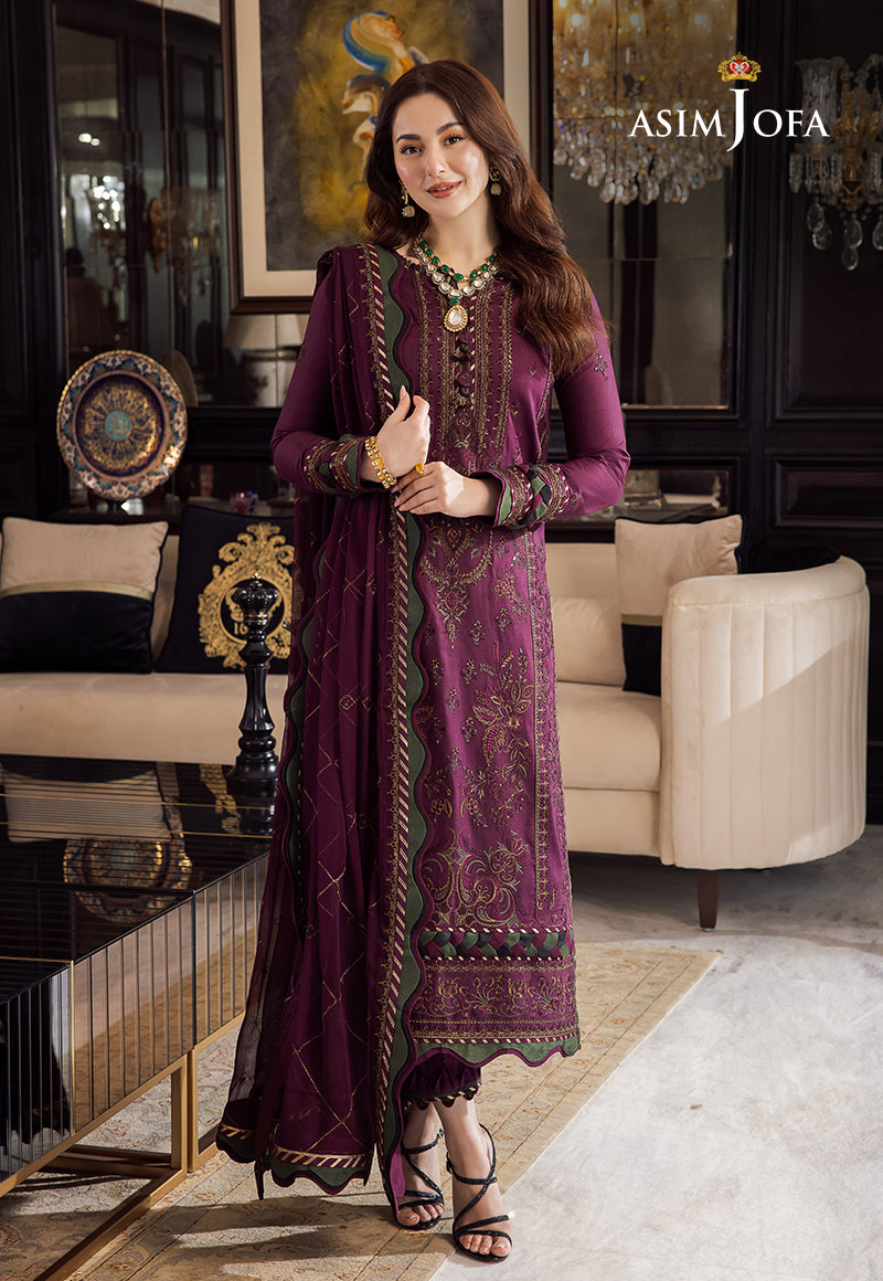 Asim Jofa 3 Piece Custom Stitched Suit - Purple - LB284956