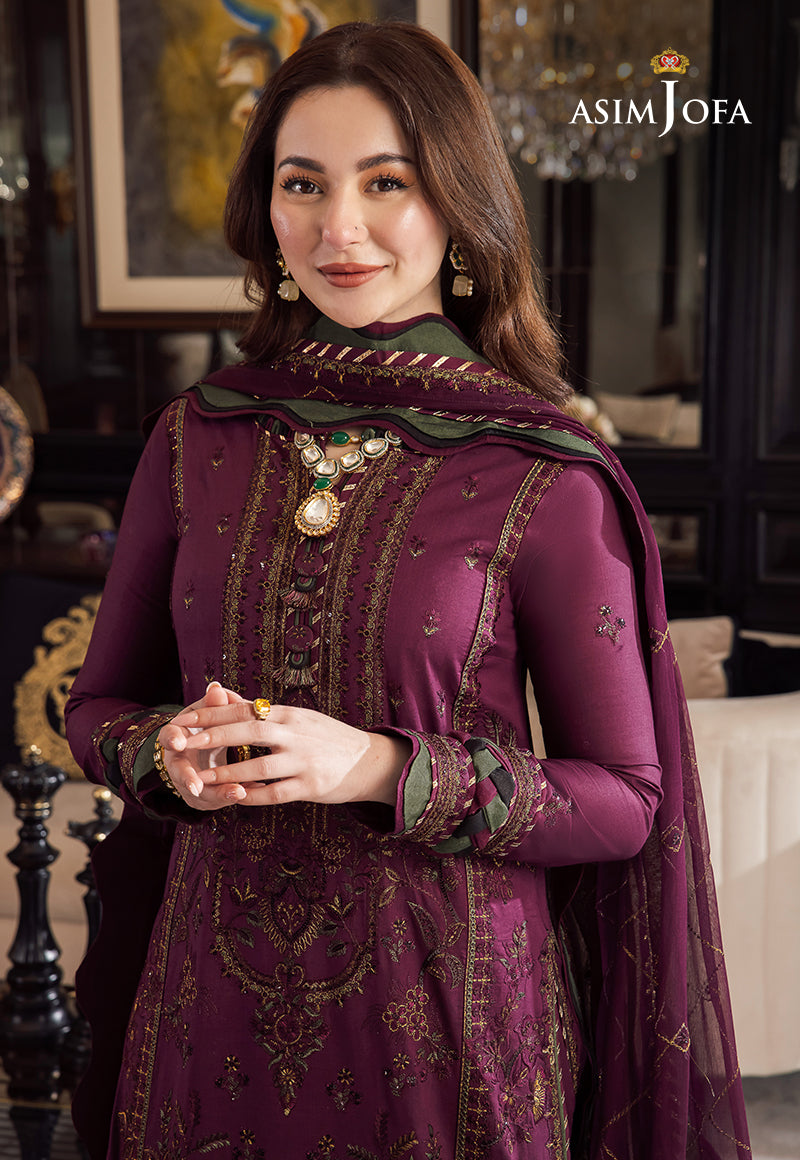 Asim Jofa 3 Piece Custom Stitched Suit - Purple - LB284956