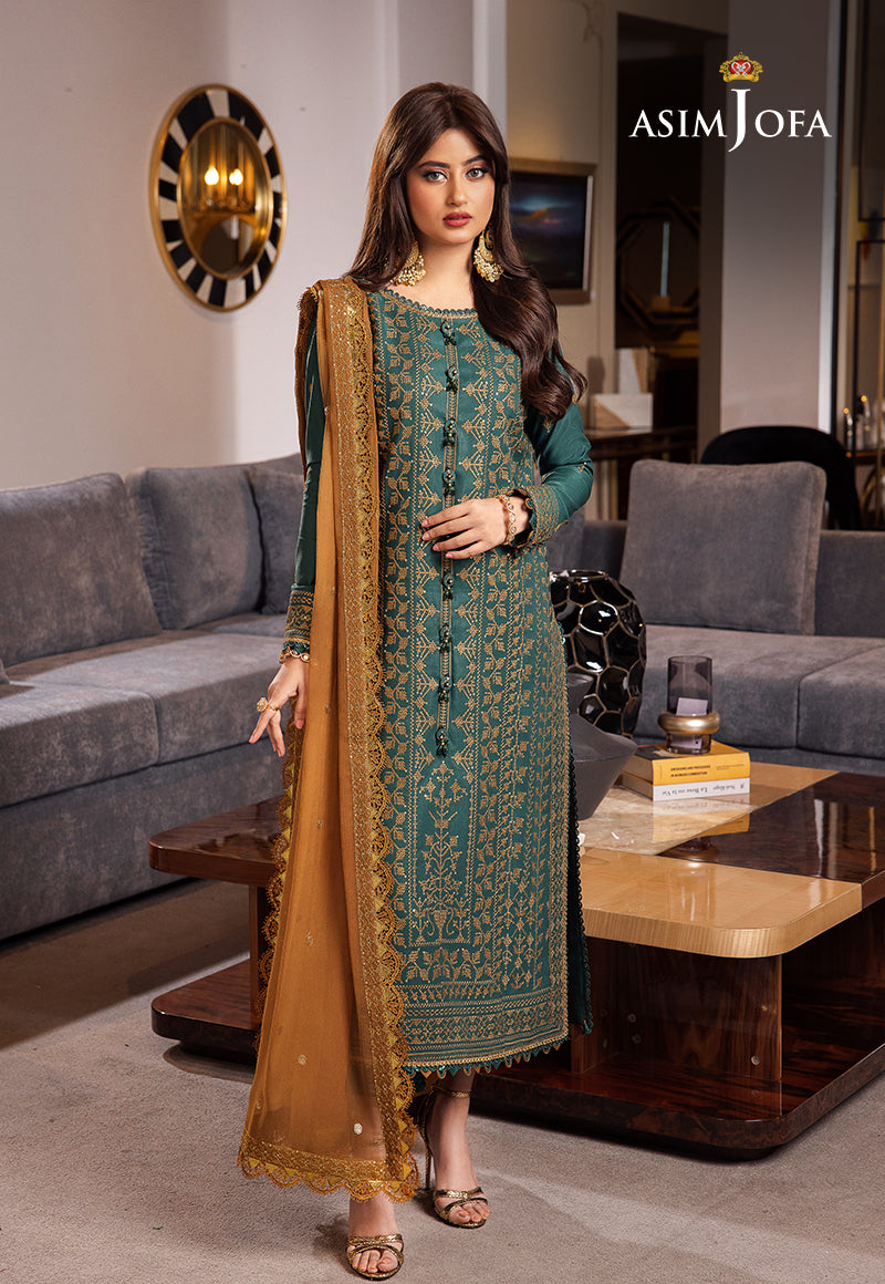 Asim Jofa 3 Piece Custom Stitched Suit - Green - LB284969