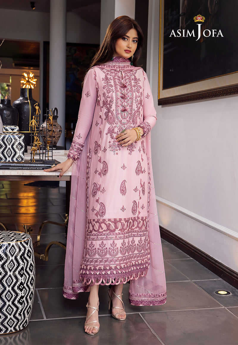 Asim Jofa 3 Piece Custom Stitched Suit - Pink - LB284957