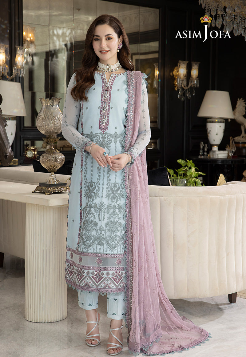 Asim Jofa 3 Piece Custom Stitched Suit - Blue - LB284967