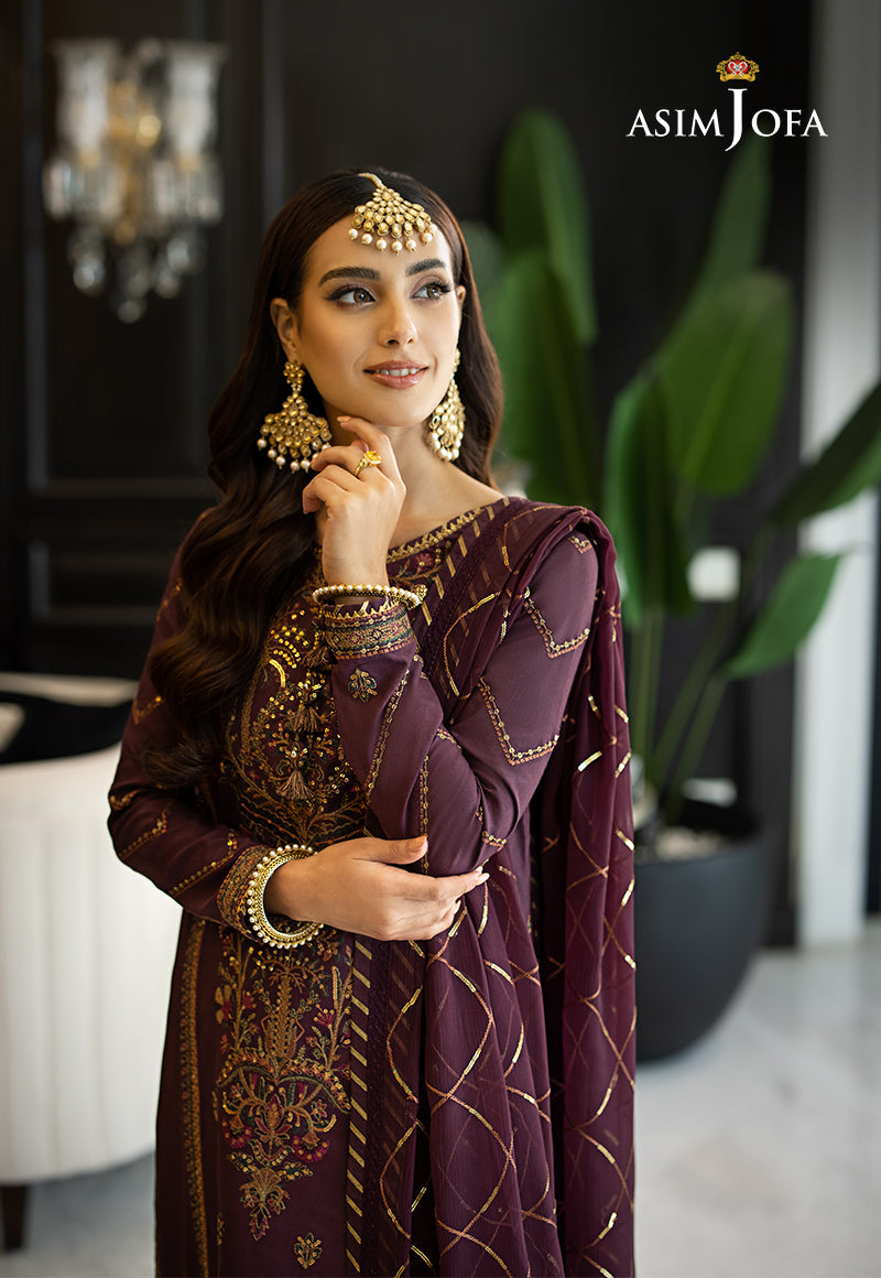 Asim Jofa 3 Piece Custom Stitched Suit - Purple - LB284963