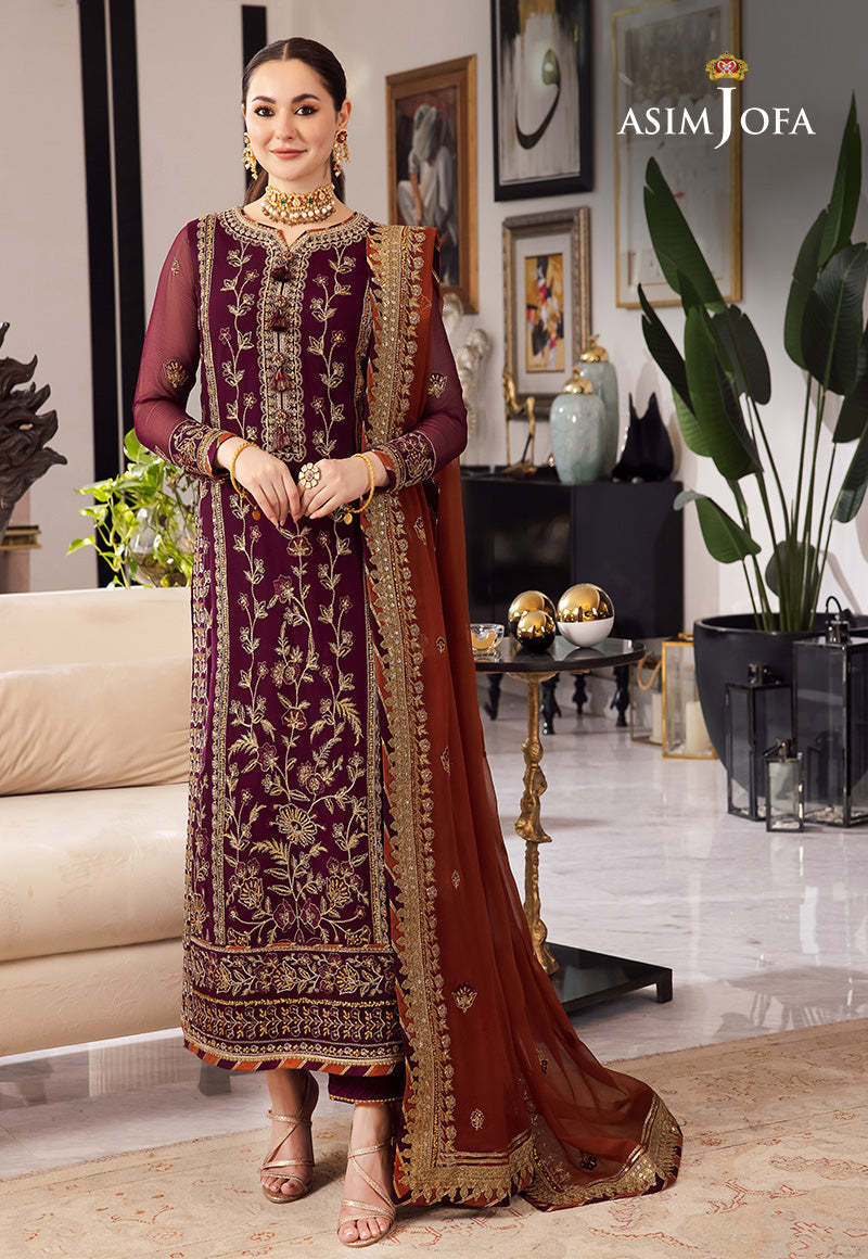 Asim Jofa 3 Piece Custom Stitched Suit - Purple - LB284975