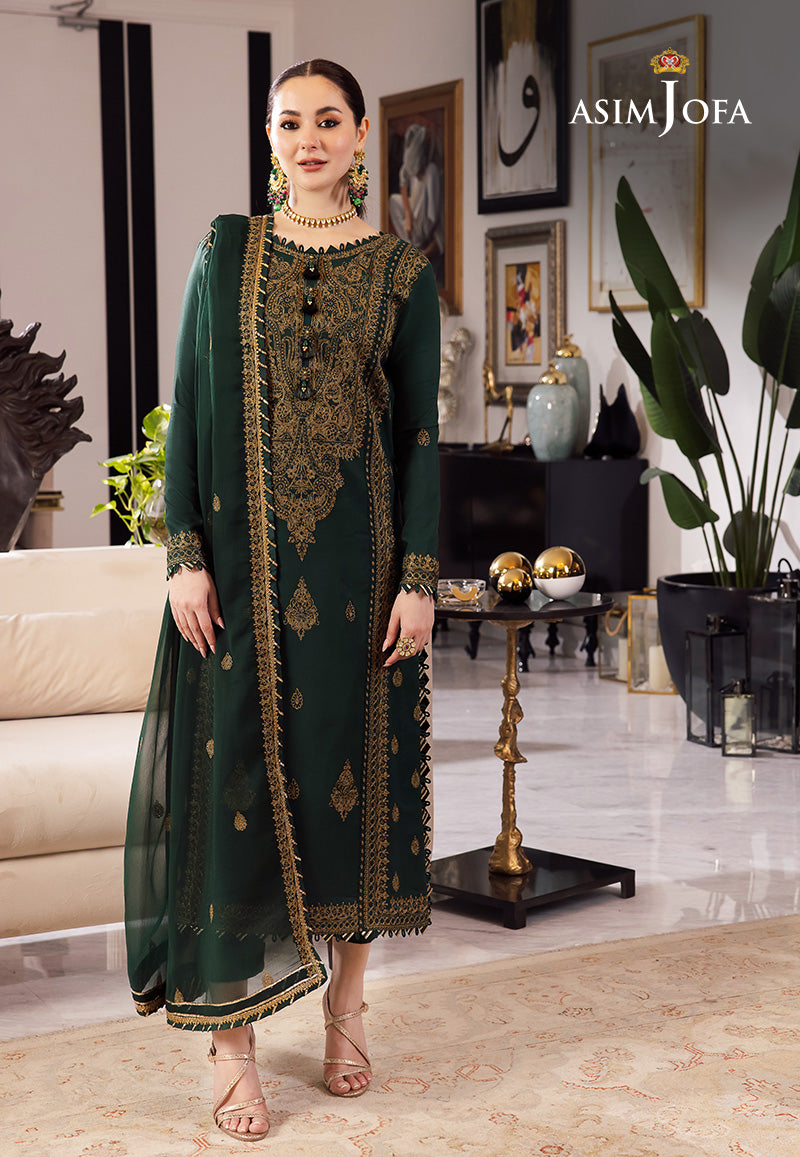 Asim Jofa 3 Piece Custom Stitched Suit - Green - LB284965