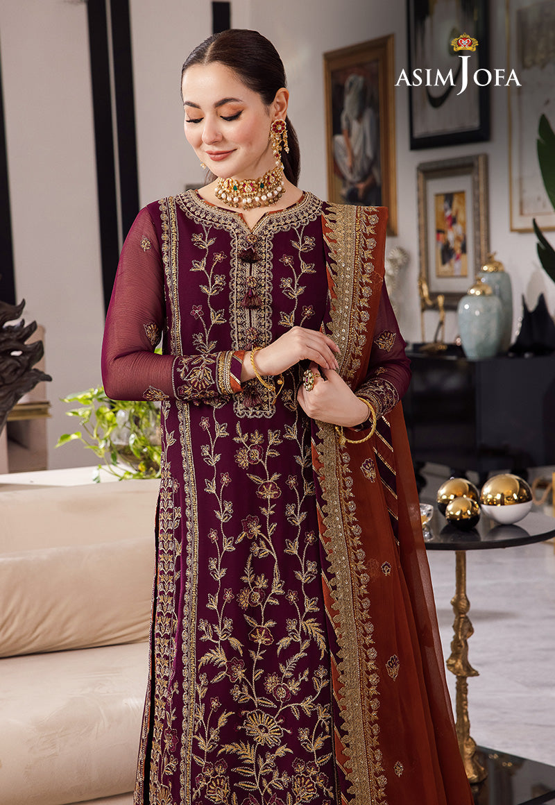 Asim Jofa 3 Piece Custom Stitched Suit - Purple - LB284975