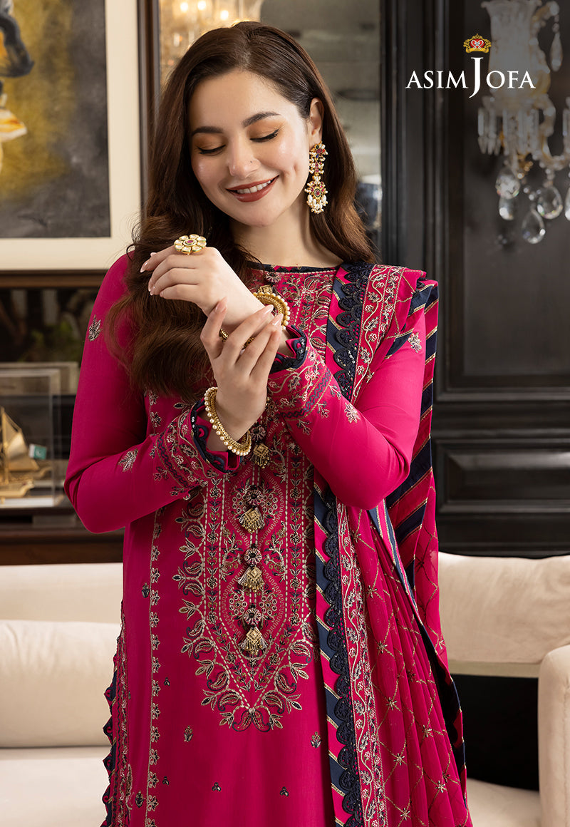 Asim Jofa 3 Piece Custom Stitched Suit - Pink - LB284952