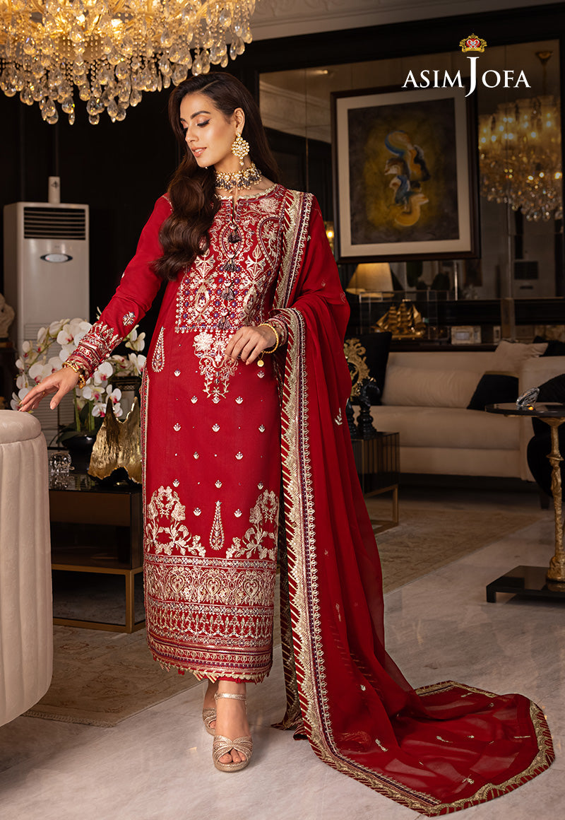 Asim Jofa 3 Piece Custom Stitched Suit - Red - LB284948